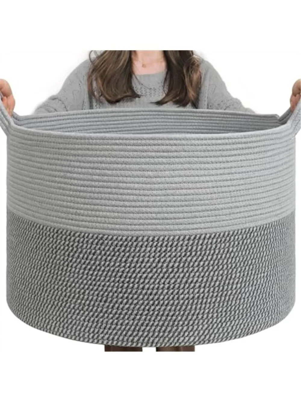 New XXXLarge Woven Rope Blanket Basket Living Room Grey, 90L